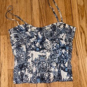 Blue and White Baroque Bustiers Tank